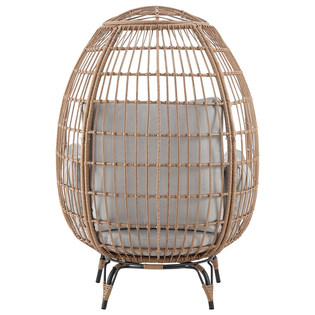 Manhattan Comfort Spezia Freestanding Steel and Rattan Outdoor Egg Chair With Cushions In Gray