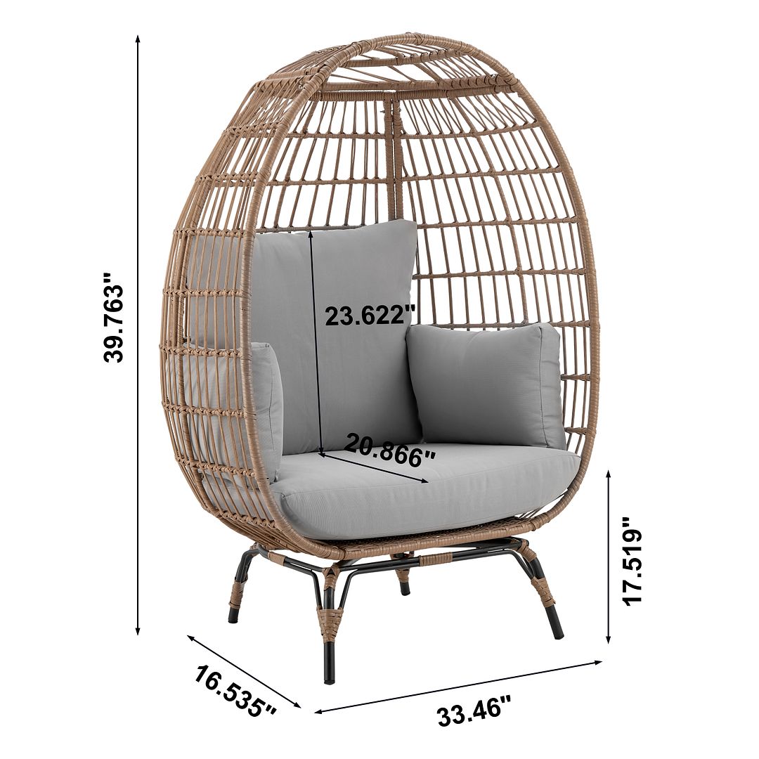 Manhattan Comfort Spezia Freestanding Steel and Rattan Outdoor Egg Chair With Cushions In Gray