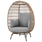 Manhattan Comfort Spezia Freestanding Steel and Rattan Outdoor Egg Chair With Cushions In Gray