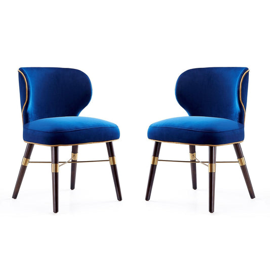 Manhattan Comfort Strine Royal Blue Velvet Dining Chairs In A Set Of 2