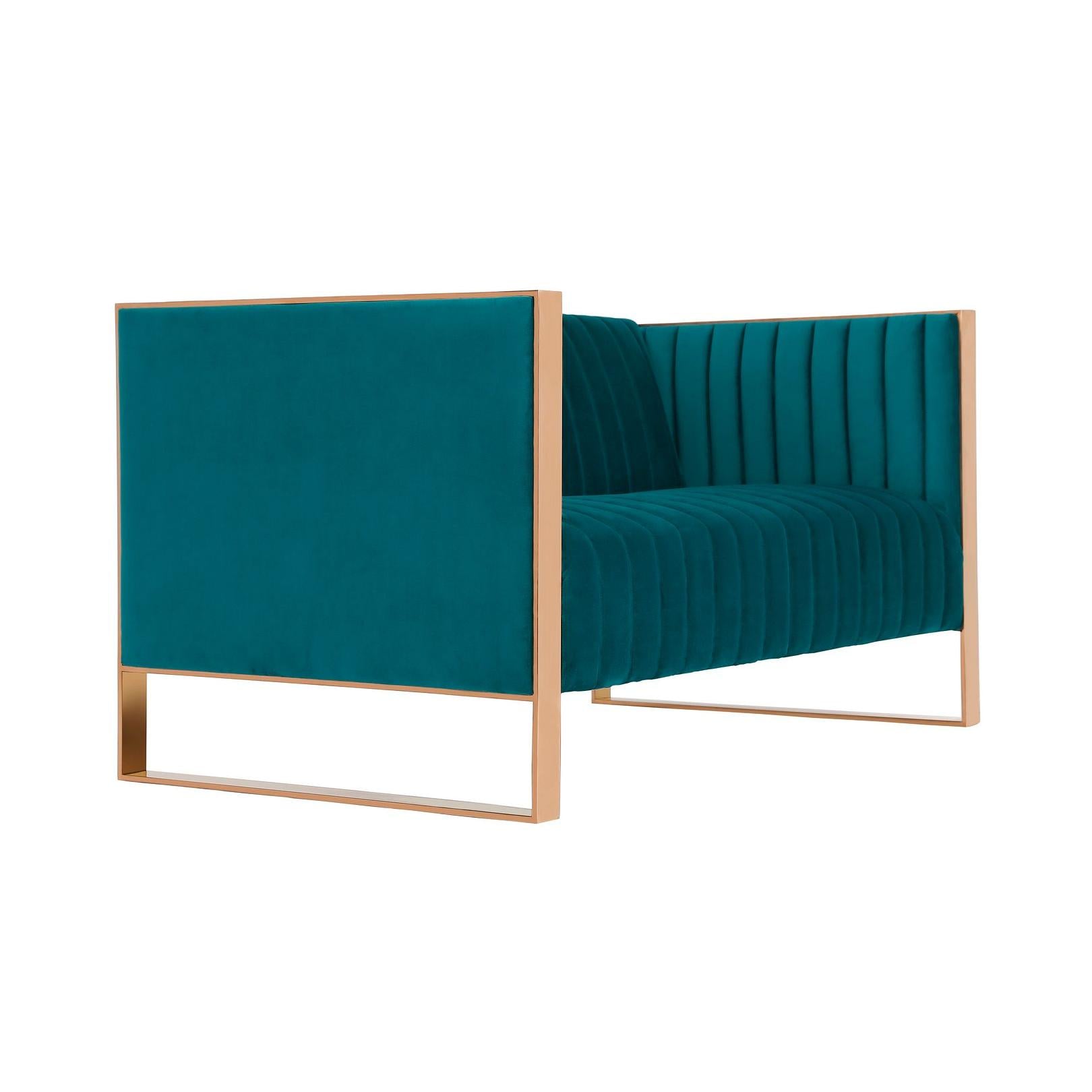 Manhattan Comfort Trillium 57" Aqua Blue & Gold Velvet 2-Seater Loveseat