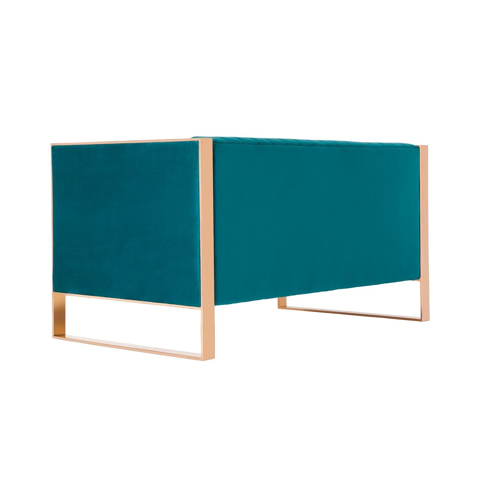 Manhattan Comfort Trillium 57" Aqua Blue & Gold Velvet 2-Seater Loveseat