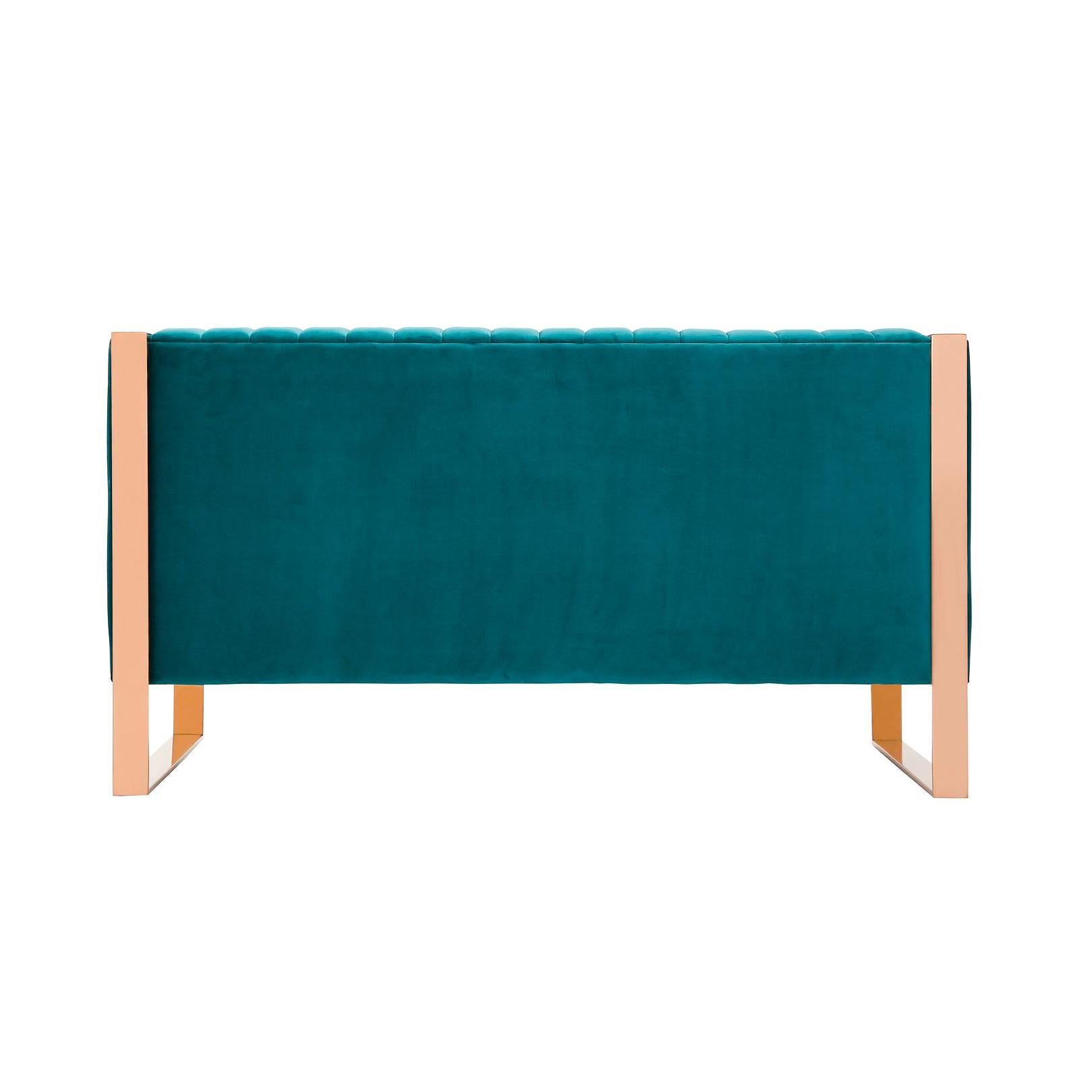 Manhattan Comfort Trillium 57" Aqua Blue & Gold Velvet 2-Seater Loveseat