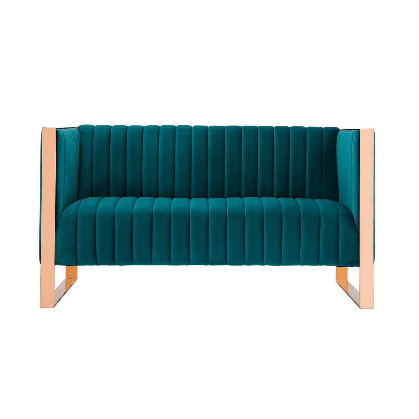 Manhattan Comfort Trillium 57" Aqua Blue & Gold Velvet 2-Seater Loveseat