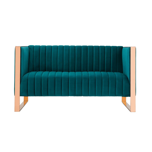 Manhattan Comfort Trillium 57" Aqua Blue & Gold Velvet 2-Seater Loveseat