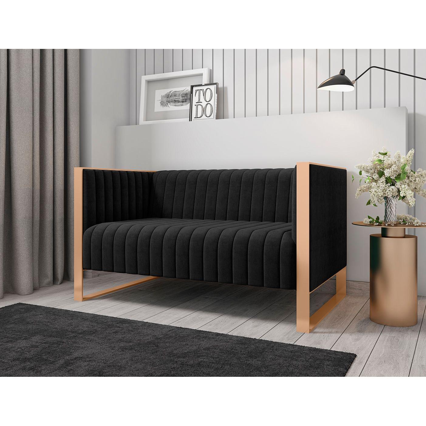 Manhattan Comfort Trillium 57" Black & Gold Velvet 2-Seater Loveseat