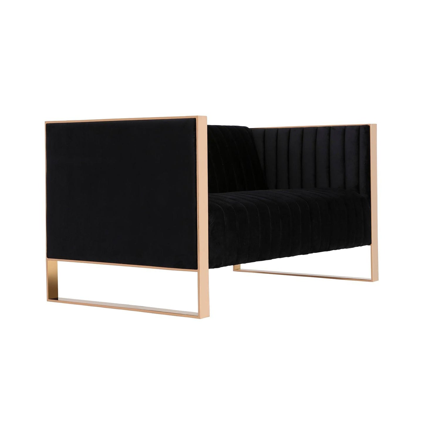 Manhattan Comfort Trillium 57" Black & Gold Velvet 2-Seater Loveseat