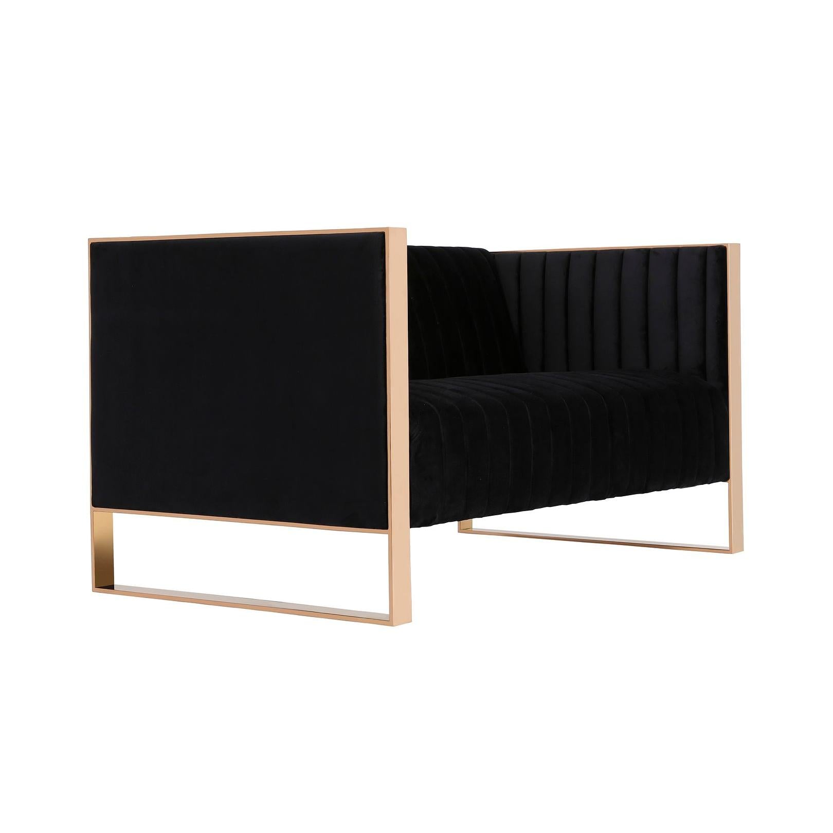 Manhattan Comfort Trillium 57" Black & Gold Velvet 2-Seater Loveseat