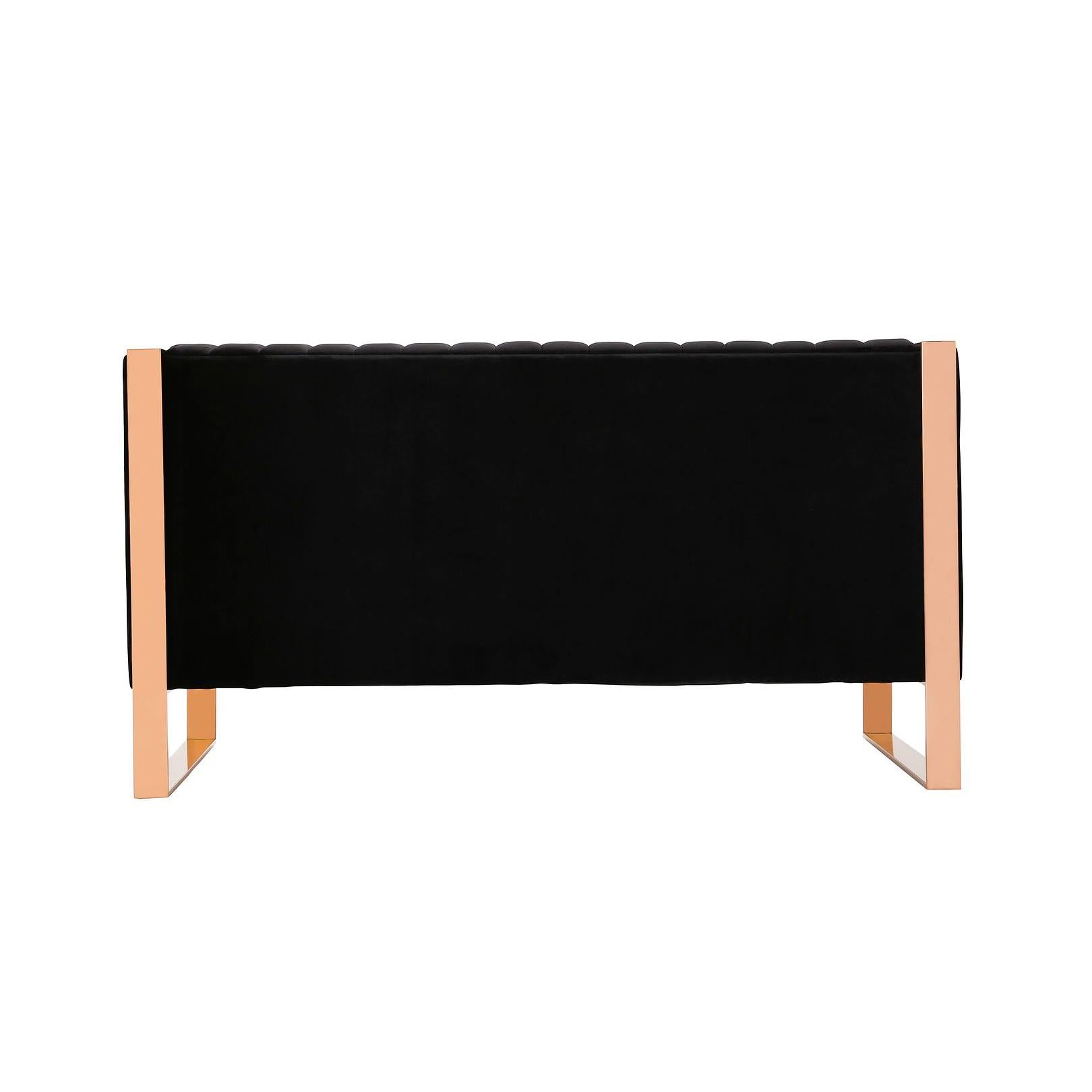 Manhattan Comfort Trillium 57" Black & Gold Velvet 2-Seater Loveseat