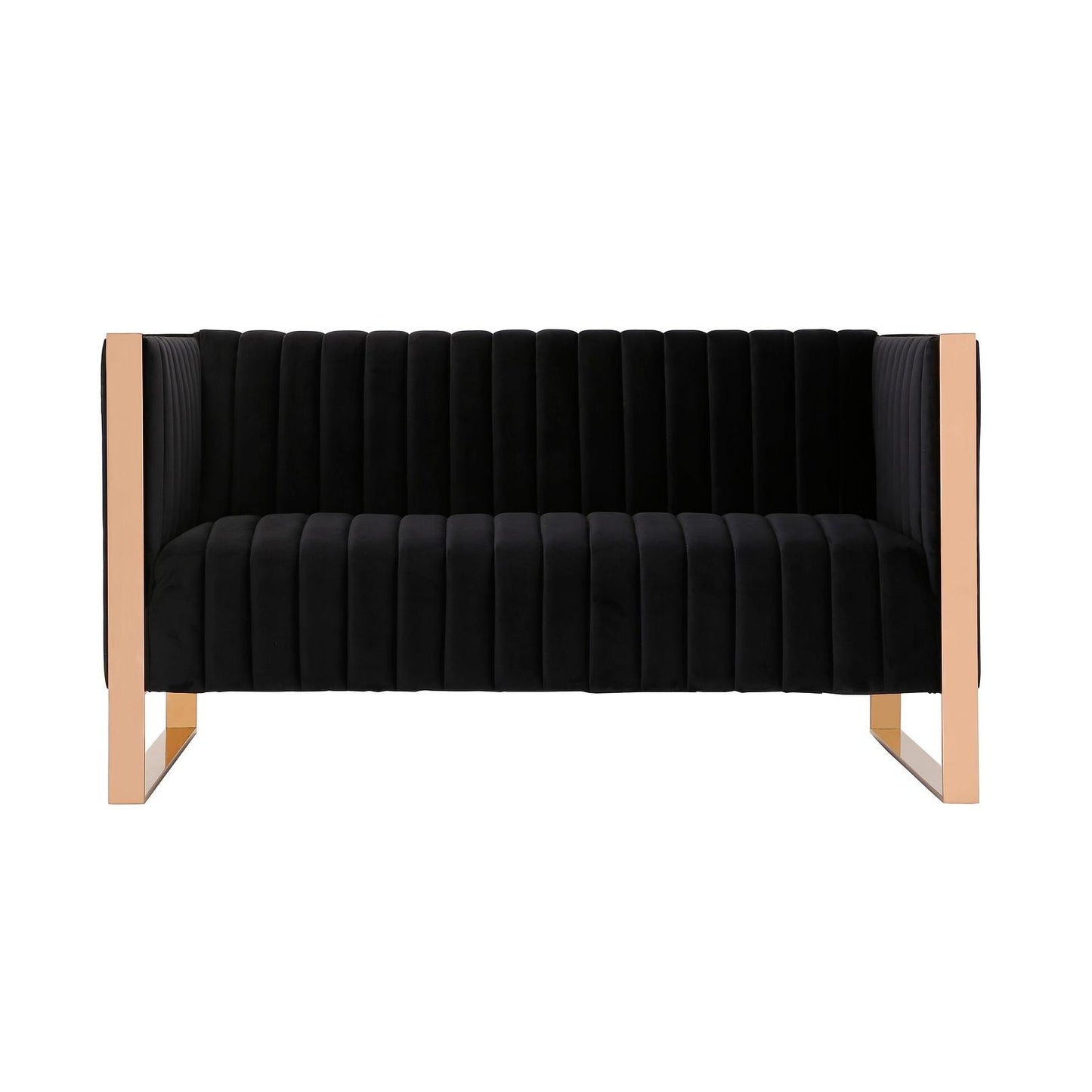 Manhattan Comfort Trillium 57" Black & Gold Velvet 2-Seater Loveseat