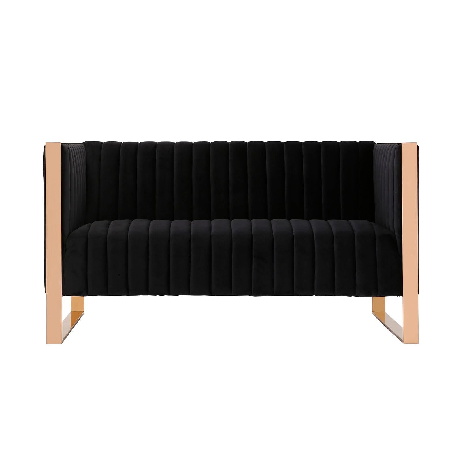 Manhattan Comfort Trillium 57" Black & Gold Velvet 2-Seater Loveseat