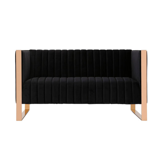 Manhattan Comfort Trillium 57" Black & Gold Velvet 2-Seater Loveseat