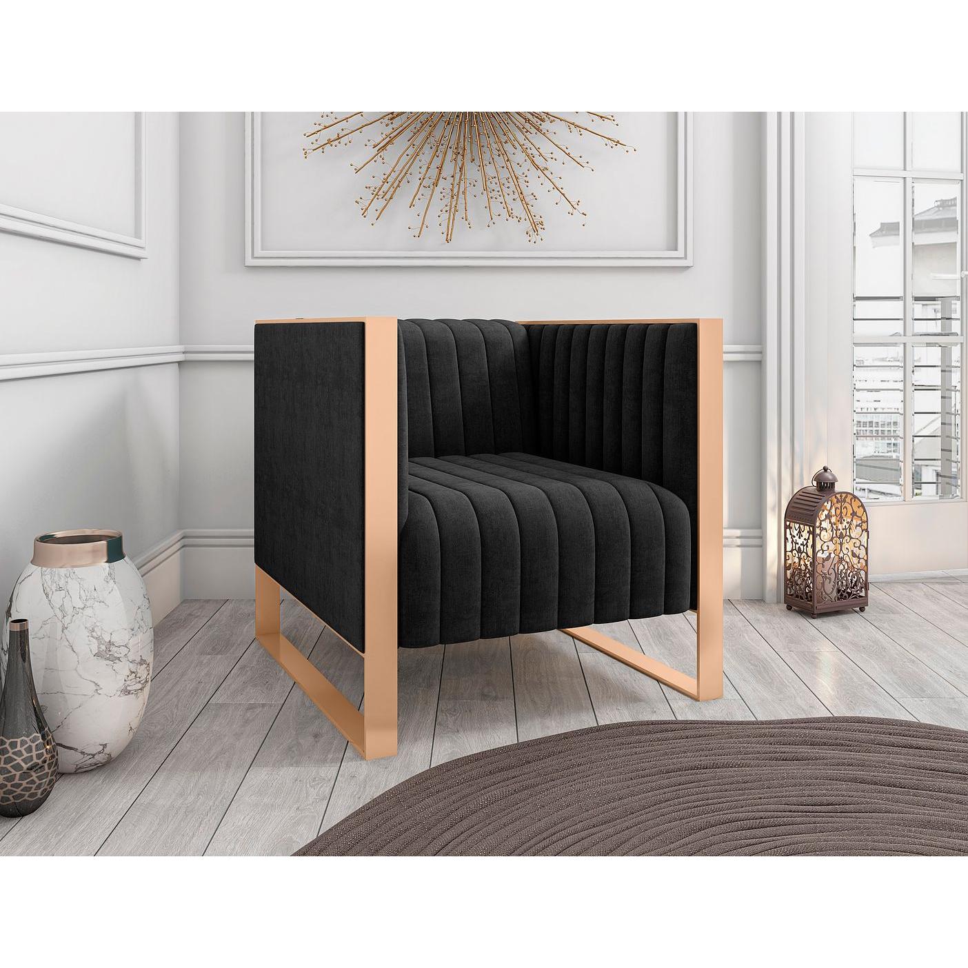 Manhattan Comfort Trillium Black & Gold Velvet Accent Chair
