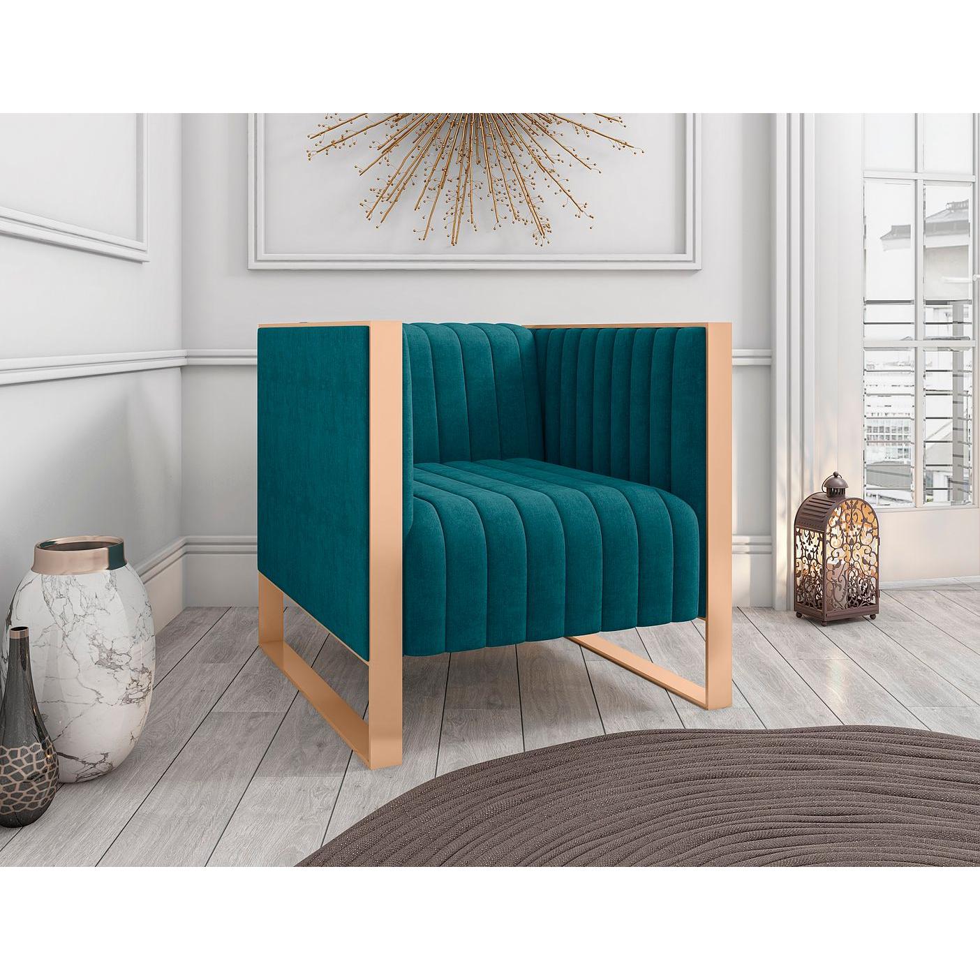 Manhattan Comfort Trillium Teal & Gold Velvet Accent Chair