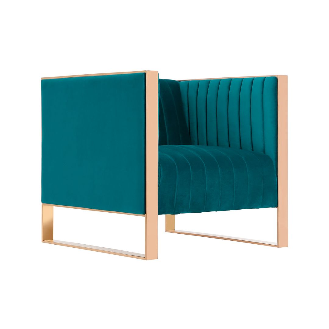 Manhattan Comfort Trillium Teal & Gold Velvet Accent Chair