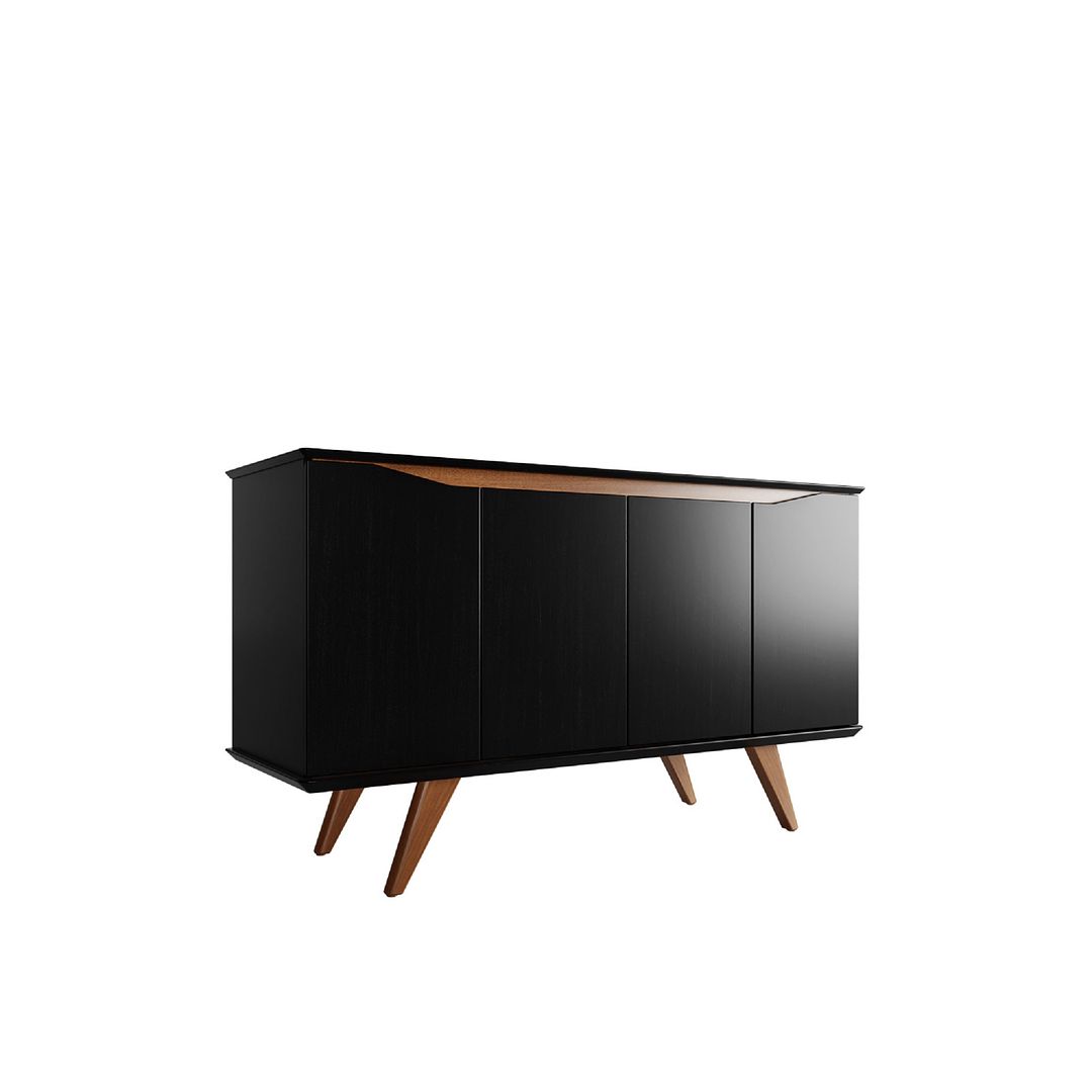 Manhattan Comfort Tudor 53" Sideboard With 4 Shelves In Black & Maple Cream