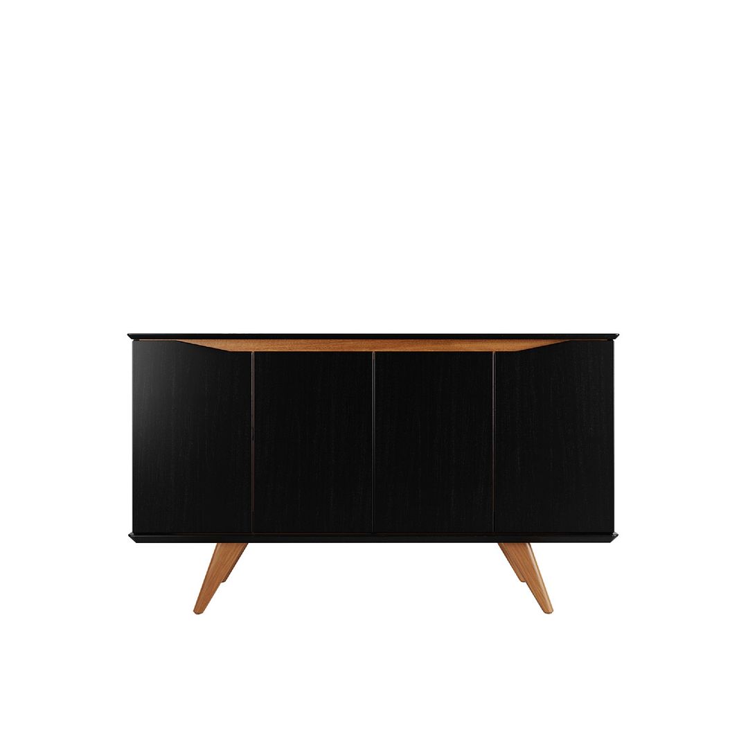 Manhattan Comfort Tudor 53" Sideboard With 4 Shelves In Black & Maple Cream