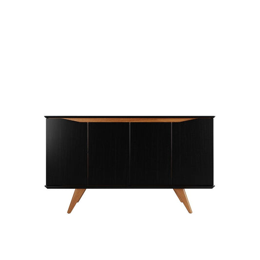 Manhattan Comfort Tudor 53" Sideboard With 4 Shelves In Black & Maple Cream
