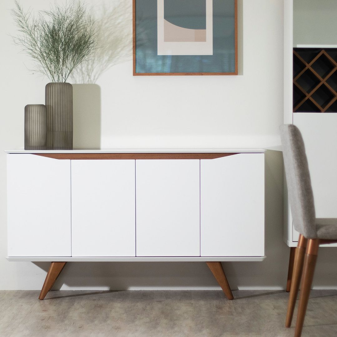 Manhattan Comfort Tudor 53" Sideboard With 4 Shelves In White Matte & Maple Cream