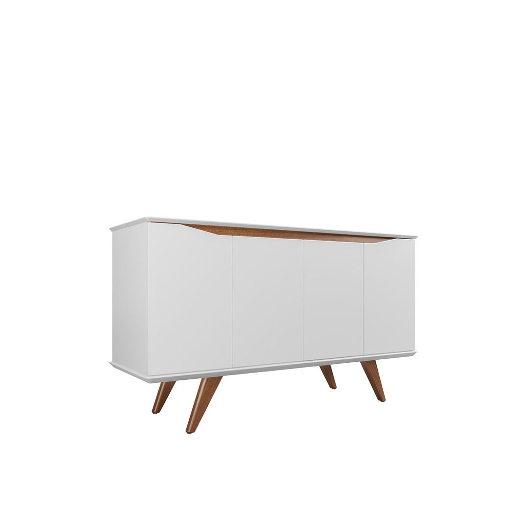 Manhattan Comfort Tudor 53" Sideboard With 4 Shelves In White Matte & Maple Cream