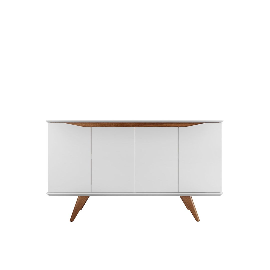Manhattan Comfort Tudor 53" Sideboard With 4 Shelves In White Matte & Maple Cream