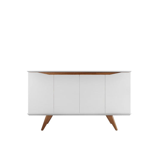 Manhattan Comfort Tudor 53" Sideboard With 4 Shelves In White Matte & Maple Cream