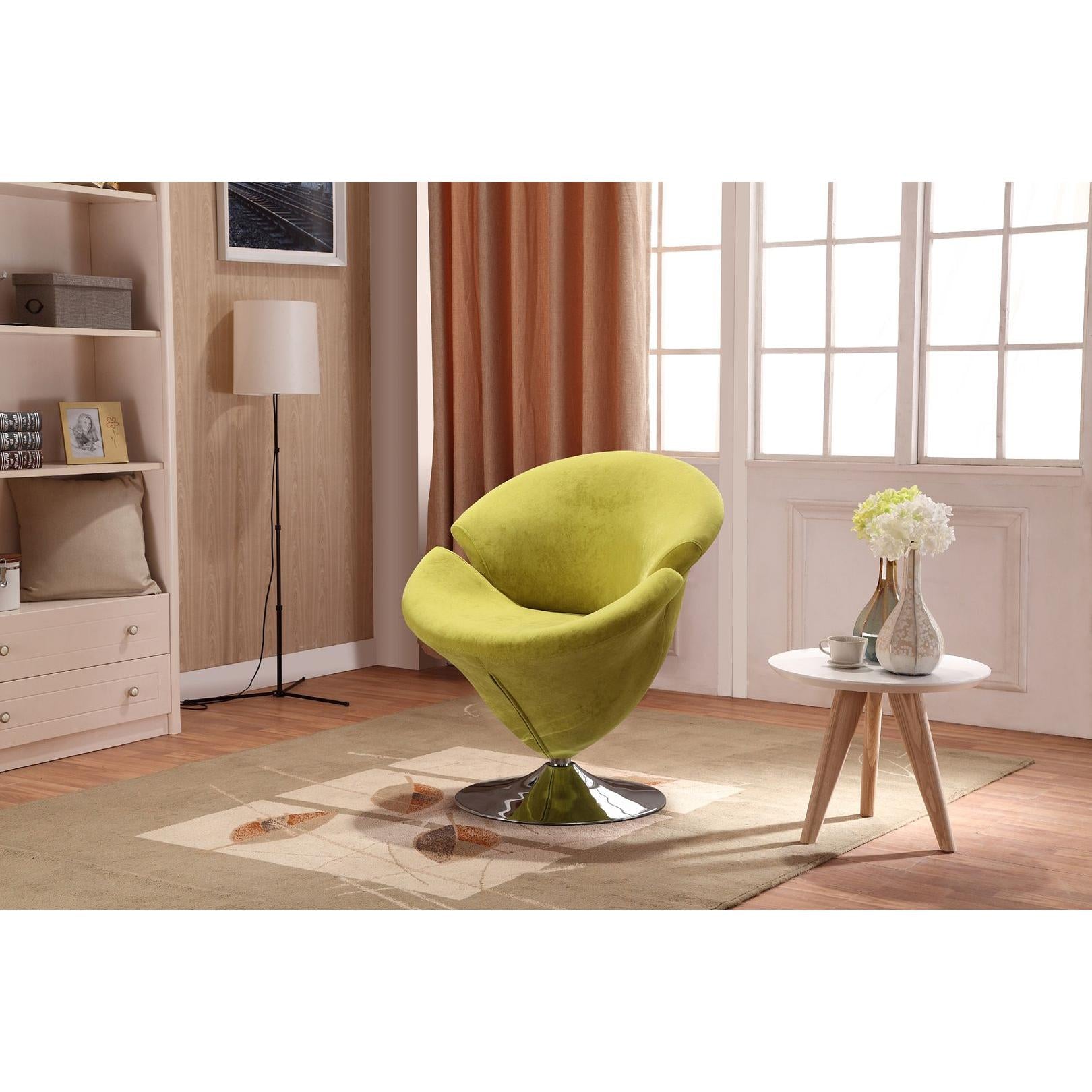 Manhattan Comfort Tulip Green & Polished Chrome Velvet Swivel Accent Chair