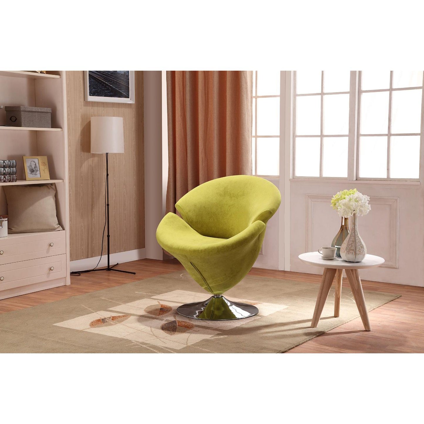 Manhattan Comfort Tulip Green & Polished Chrome Velvet Swivel Accent Chairs In A Set Of 2