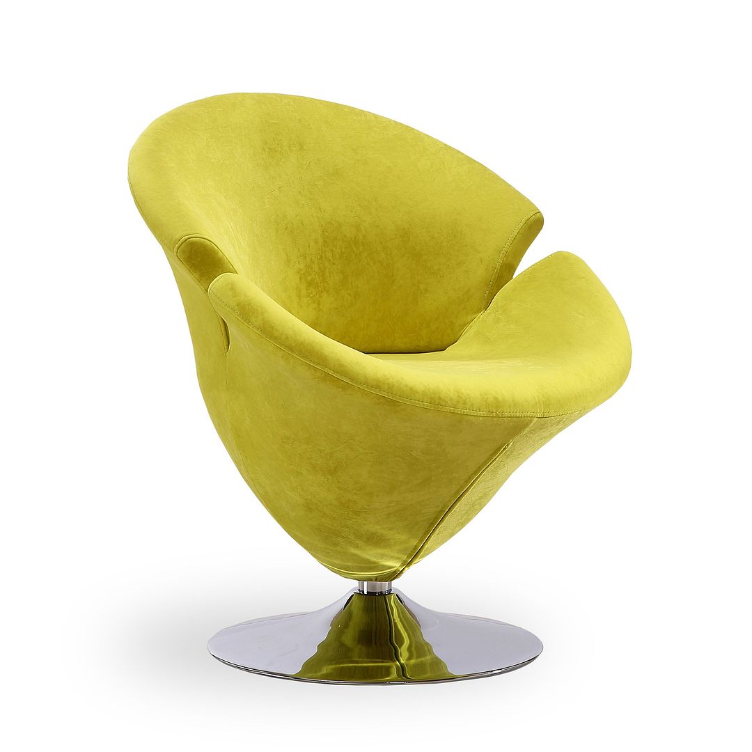 Manhattan Comfort Tulip Green & Polished Chrome Velvet Swivel Accent Chairs In A Set Of 2