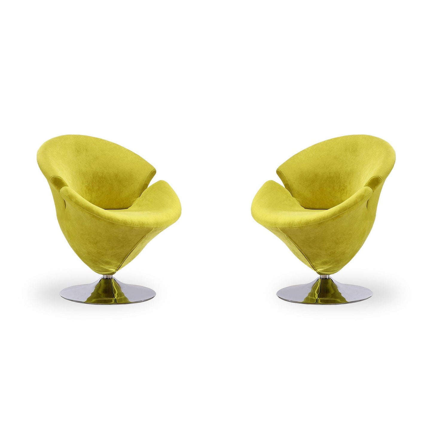 Manhattan Comfort Tulip Green & Polished Chrome Velvet Swivel Accent Chairs In A Set Of 2