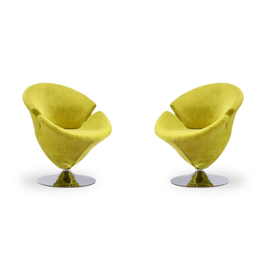 Manhattan Comfort Tulip Green & Polished Chrome Velvet Swivel Accent Chairs In A Set Of 2