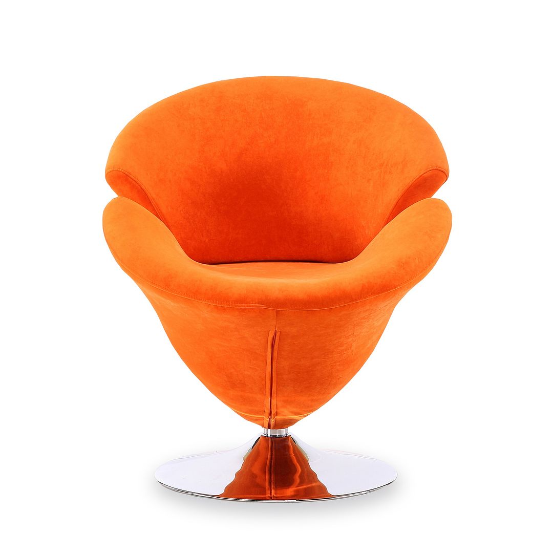 Manhattan Comfort Tulip Orange & Polished Chrome Velvet Swivel Accent Chair