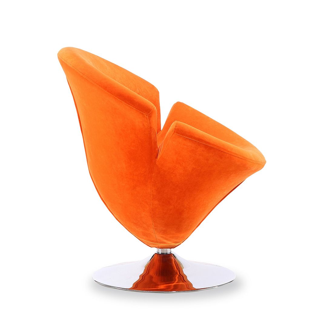 Manhattan Comfort Tulip Orange & Polished Chrome Velvet Swivel Accent Chairs In A Set Of 2