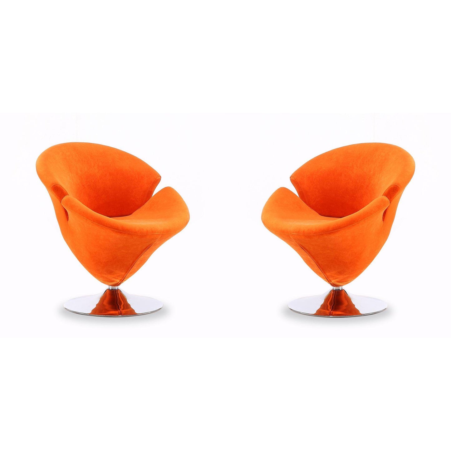 Manhattan Comfort Tulip Orange & Polished Chrome Velvet Swivel Accent Chairs In A Set Of 2