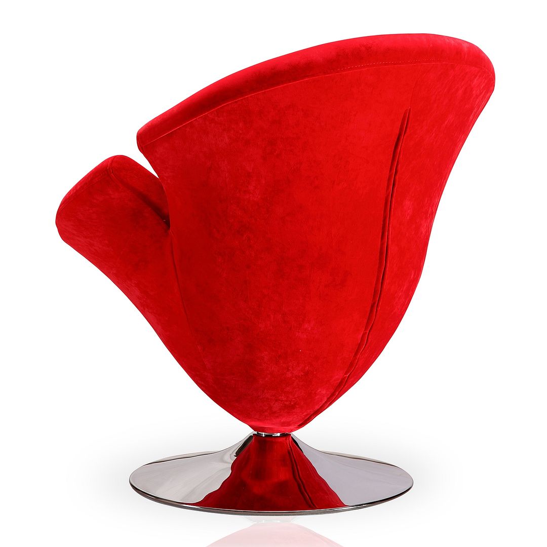 Manhattan Comfort Tulip Red & Polished Chrome Velvet Swivel Accent Chair