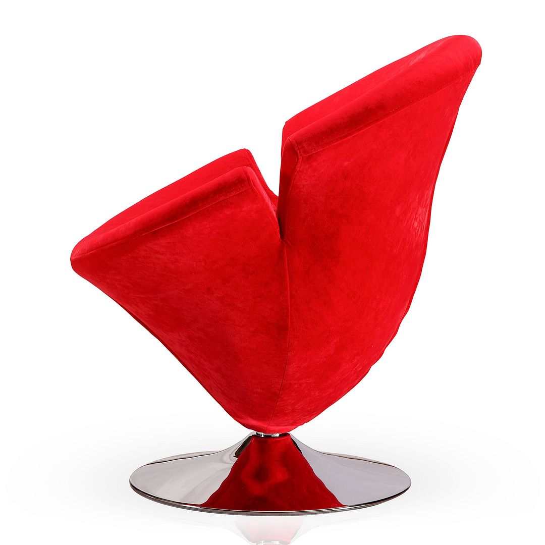 Manhattan Comfort Tulip Red & Polished Chrome Velvet Swivel Accent Chair