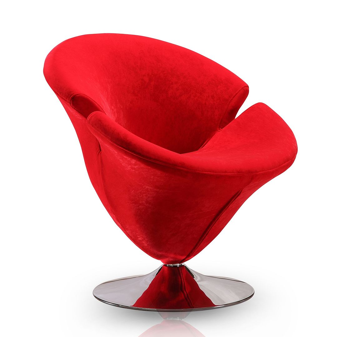 Manhattan Comfort Tulip Red & Polished Chrome Velvet Swivel Accent Chairs In A Set Of 2
