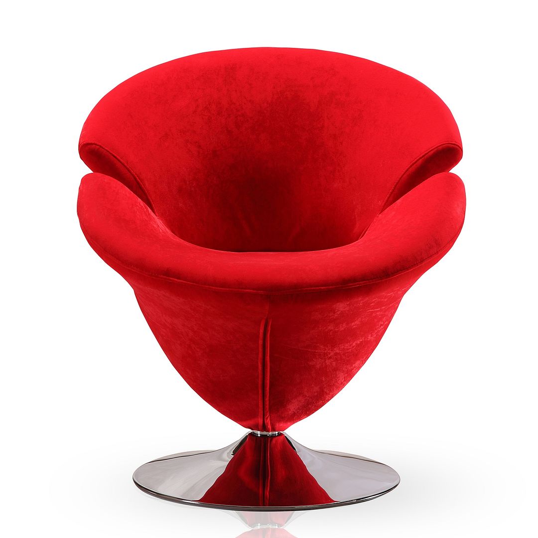 Manhattan Comfort Tulip Red & Polished Chrome Velvet Swivel Accent Chairs In A Set Of 2
