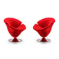 Manhattan Comfort Tulip Red & Polished Chrome Velvet Swivel Accent Chairs In A Set Of 2
