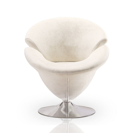 Manhattan Comfort Tulip White & Polished Chrome Velvet Swivel Accent Chair