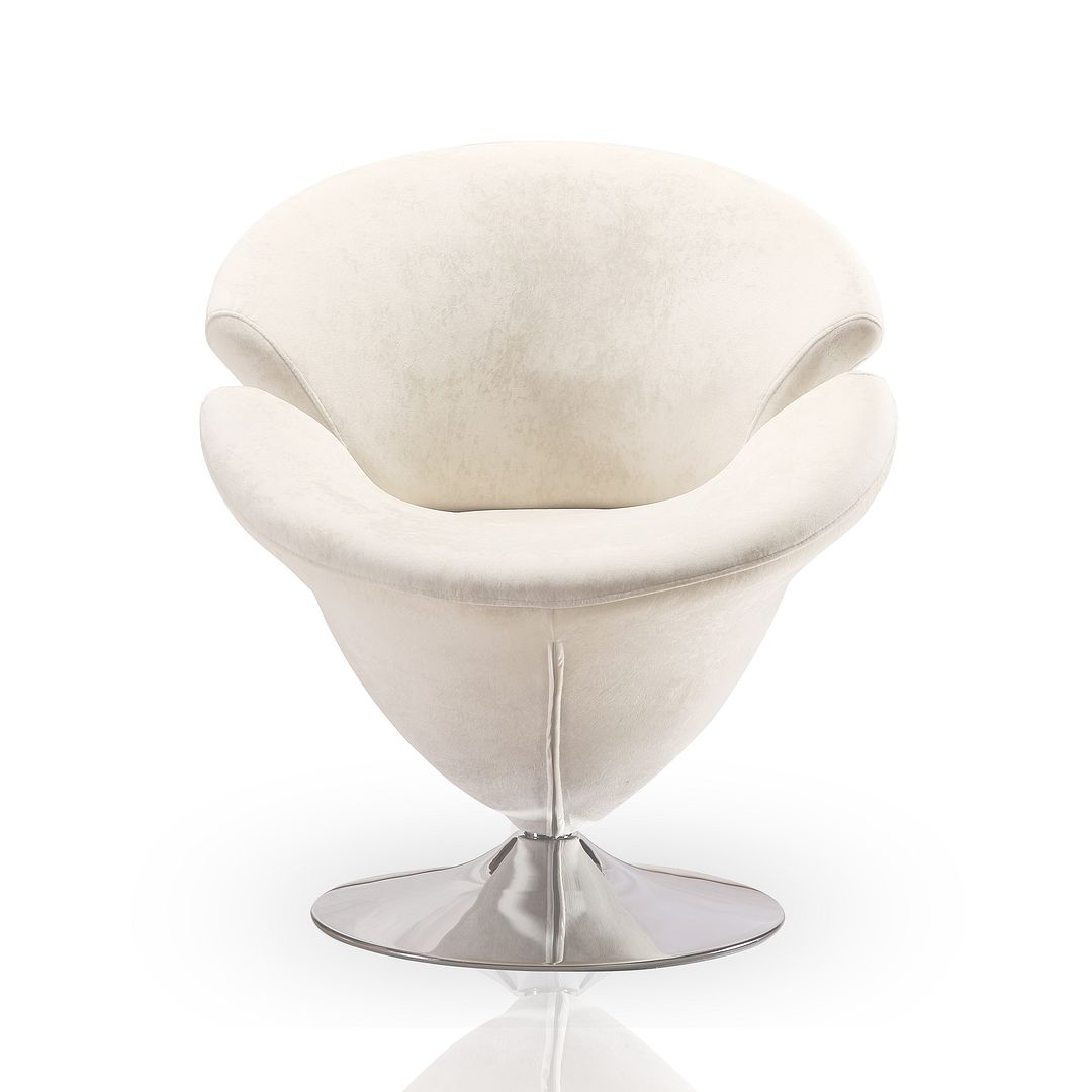 Manhattan Comfort Tulip White & Polished Chrome Velvet Swivel Accent Chairs In A Set Of 2