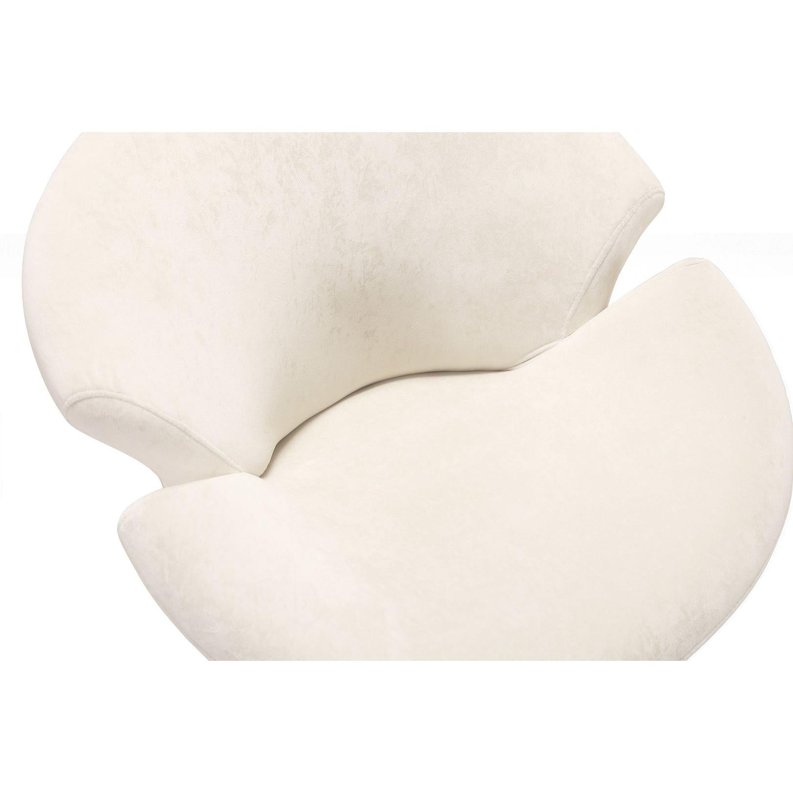 Manhattan Comfort Tulip White & Polished Chrome Velvet Swivel Accent Chairs In A Set Of 2