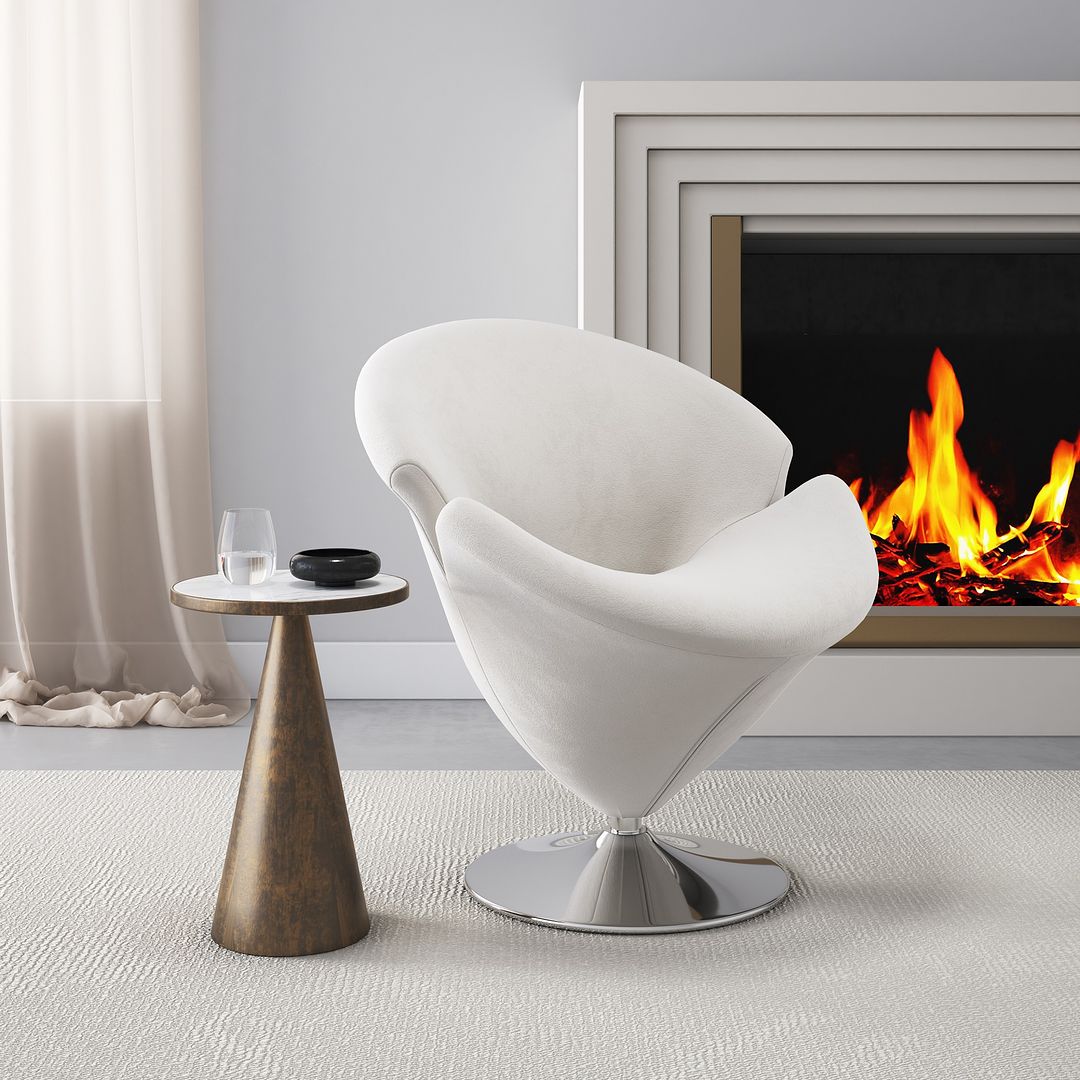 Manhattan Comfort Tulip White & Polished Chrome Velvet Swivel Accent Chairs In A Set Of 2