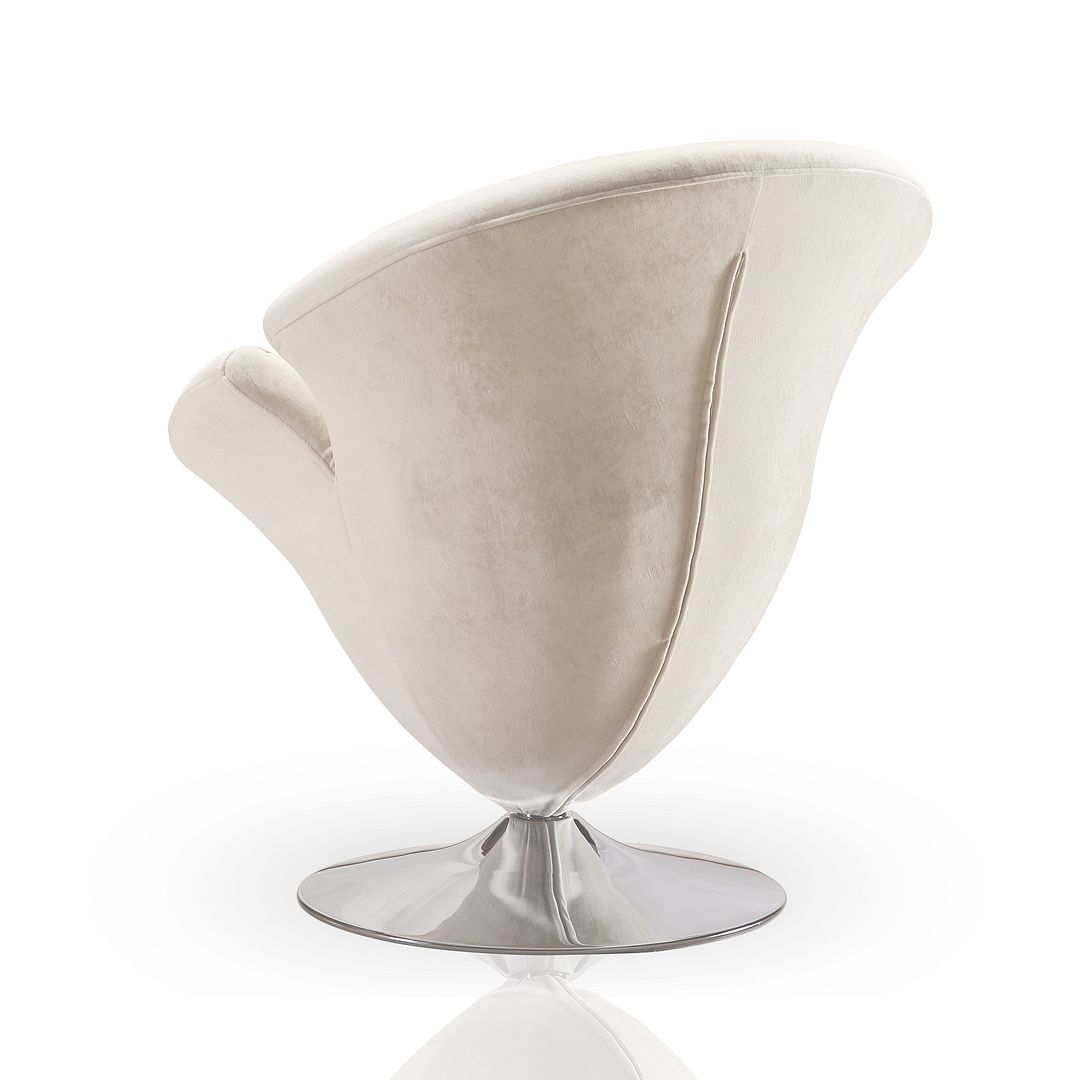Manhattan Comfort Tulip White & Polished Chrome Velvet Swivel Accent Chairs In A Set Of 2
