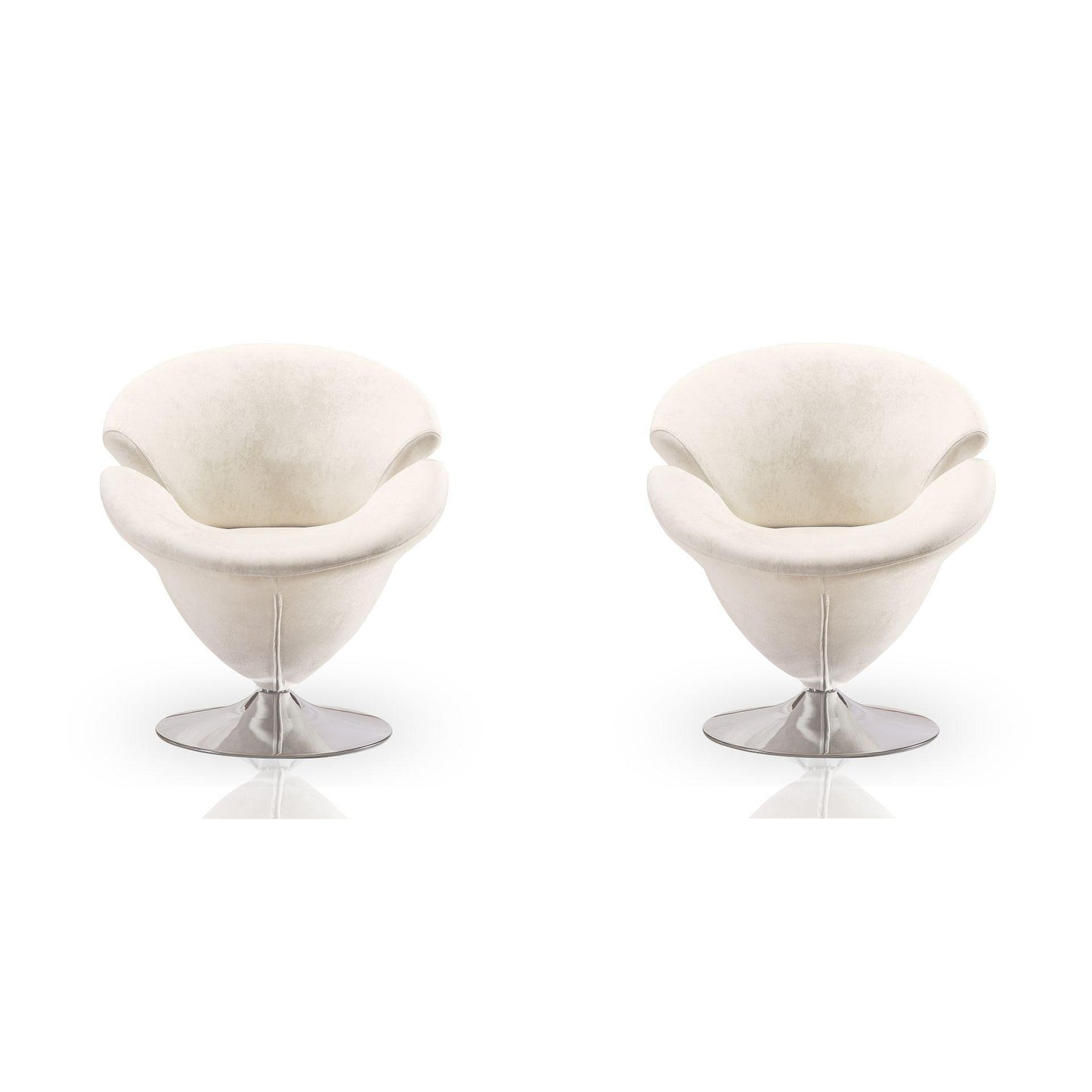 Manhattan Comfort Tulip White & Polished Chrome Velvet Swivel Accent Chairs In A Set Of 2