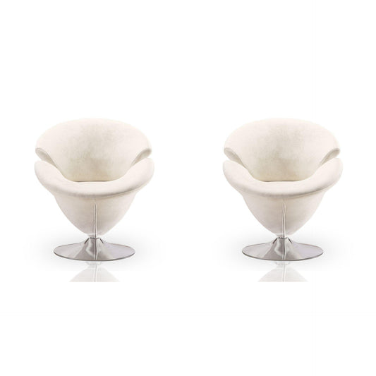 Manhattan Comfort Tulip White & Polished Chrome Velvet Swivel Accent Chairs In A Set Of 2