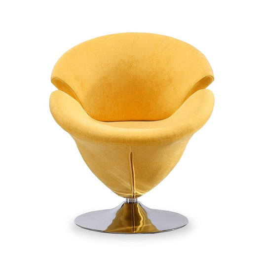 Manhattan Comfort Tulip Yellow & Polished Chrome Velvet Swivel Accent Chair