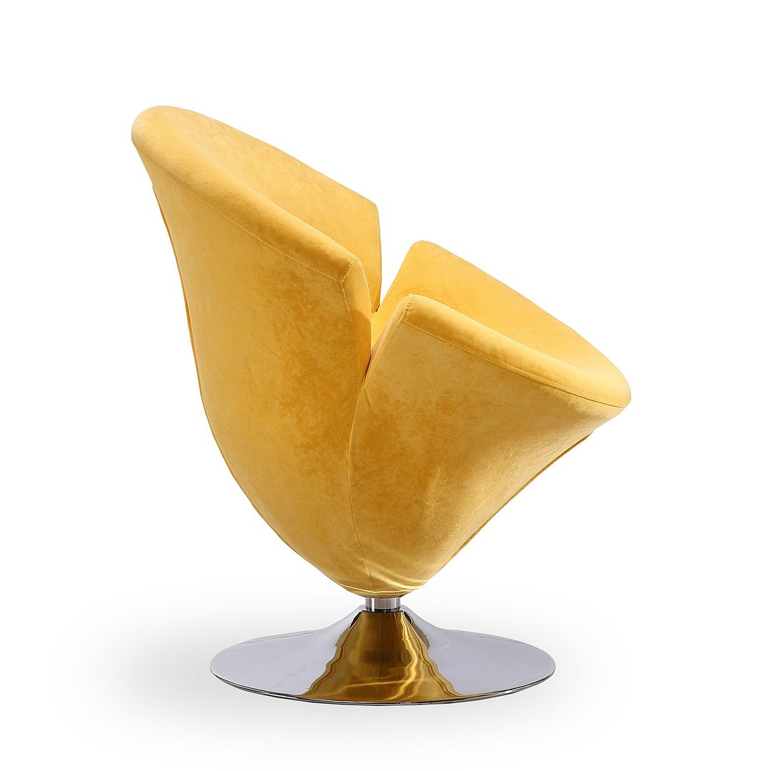 Manhattan Comfort Tulip Yellow & Polished Chrome Velvet Swivel Accent Chairs In A Set Of 2