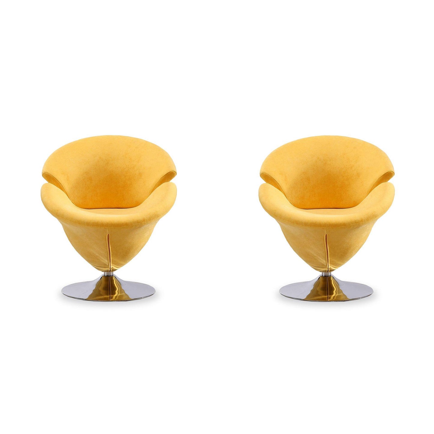 Manhattan Comfort Tulip Yellow & Polished Chrome Velvet Swivel Accent Chairs In A Set Of 2