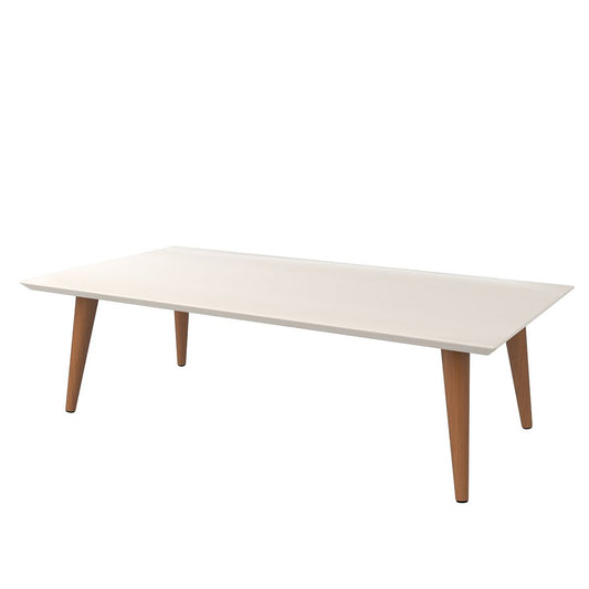 Manhattan Comfort Utopia 18" High Rectangle Coffee Table With Splayed Legs In Off White & Maple Cream